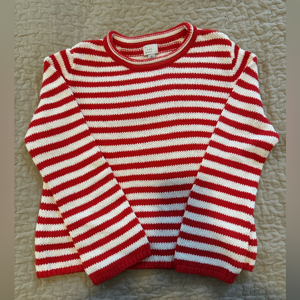Red and White Striped Knit Sweater